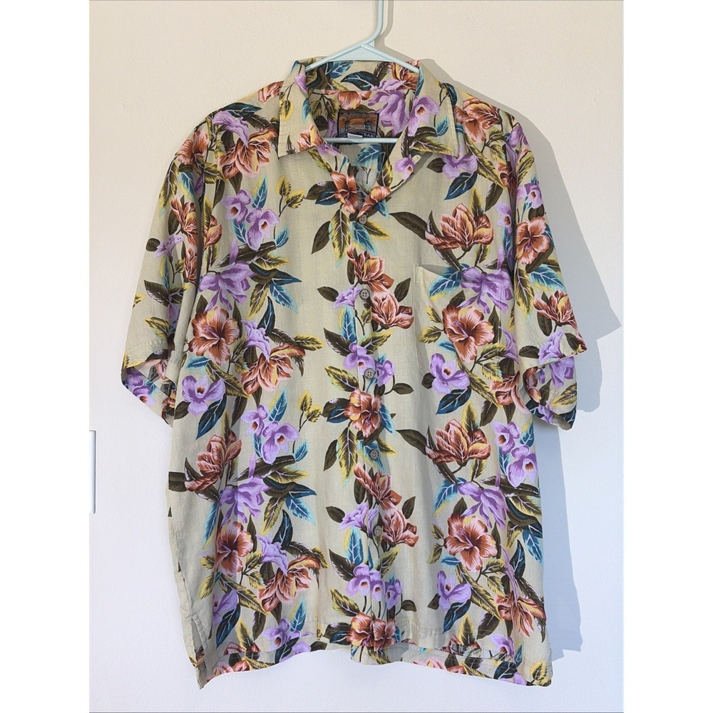 Pussers West Indies Tropical Floral Hawaiian Shirt Button‎ Up Rayon Linen Large